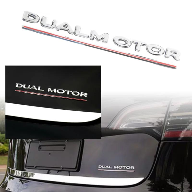 E5 DUAL MOTOR Tail Logo for Tesla Model 3 Y S X Letters Emblem 3D Auto Styling Fender Badge Emblems Decoration Car Accessories