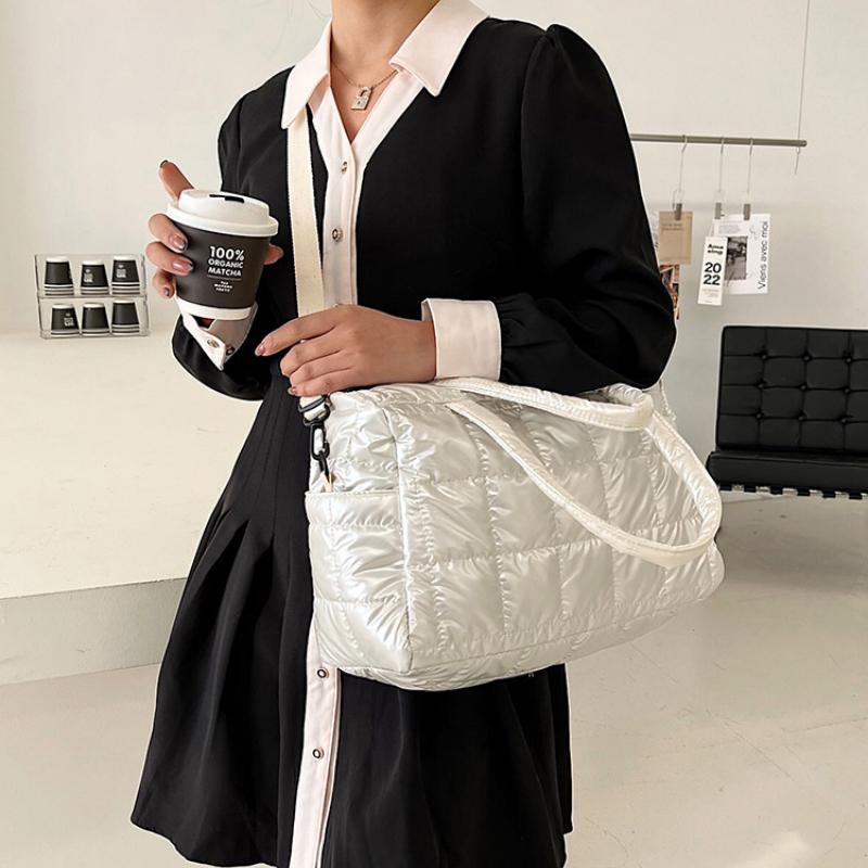 Cotton Clothing Bag Autumn and Winter New Embroidered Thread Space Cotton Messenger Bag Fashion Bright Women's Bag Casual Handbag