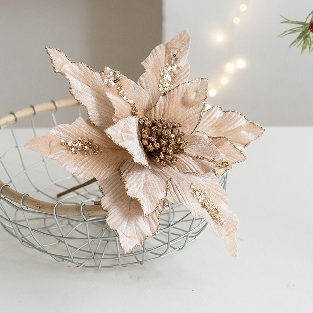 26cm Glitter Christmas Poinsettia Flower Simulation DIY Artificial Flower Realistic Luxury Christmas Tree Decorations