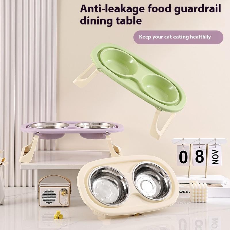 Миска для собак из нержавеющей стали, складная, милая миска для кошек, двойная миска, непротекающая миска для домашних животных, миска для кормления кошек и собак, миска для риса для собак