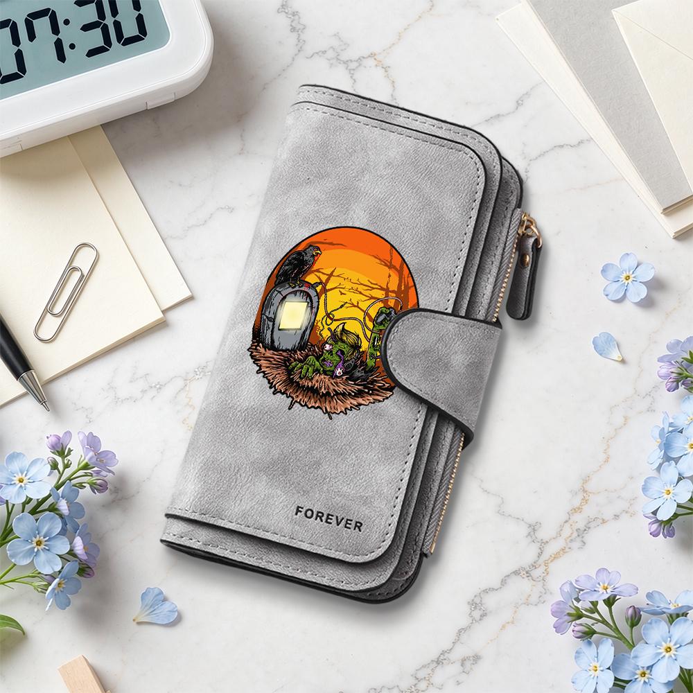 Gothic Zombie Pattern Long Wallet Fashion Dark Style Multi Card Slot PU Purse Forever Printed Casual Portable Daily Use Wallet