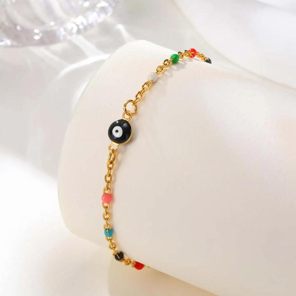 Vnox Vintage Evil Eye Anklets For Women,Religious Metal Enamel Beads Chain Bracelets Ankle Chain, Adjustable Steel Foot Jewelry