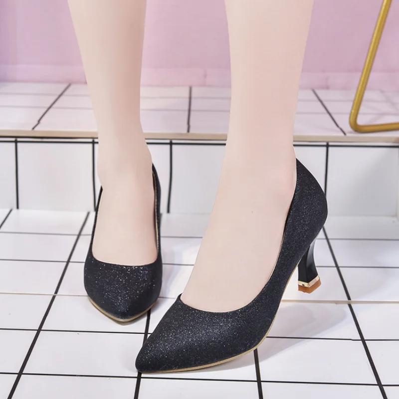 Fashion Bling Sequins Wedding Party Shoes Women Sexy Pointed Toe Thin Heels Pumps Woman Slip-On Shining High Heels Shoes Female