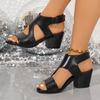 High Heel Sandals Women's 2025 New Sexy Gladiator Black Square Buckle Thick Heel Fish Mouth Sandales Platform Sandalias De Mujer