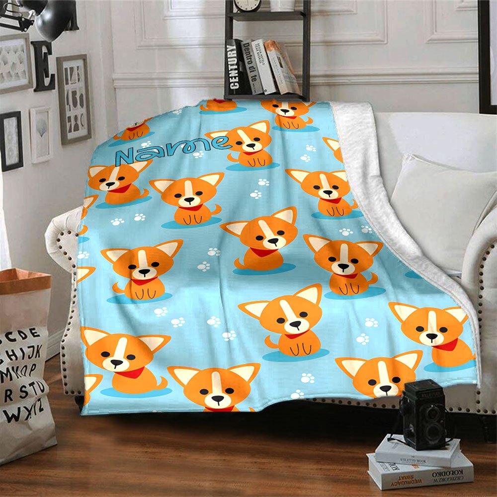Corgi Pattern Home Customize Your Name Blankets Soft And Cozy For All Seasons Perfect For Picnics Sofa Office Bed And Living Room Ideal Gift For