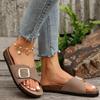 Women's Shoes 2024 Summer Hot Selling Fashion Open Toe Solid Color Medium Heel Flat Bottom Buckle Roman Women's Beach Slippers