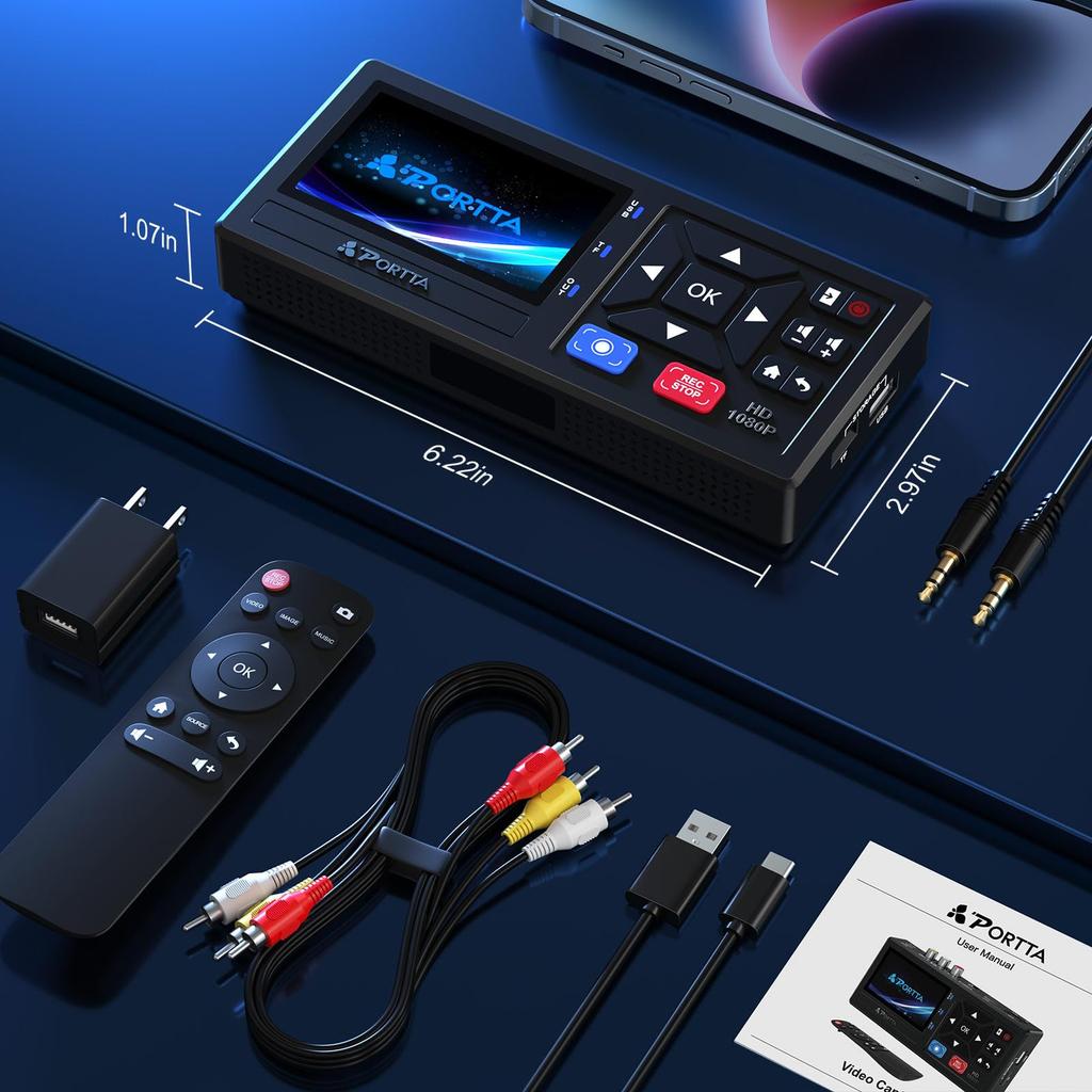 Portta Video Capture VHS Data Converter Видео Видео Цифровая машина Цифровое хранилище Видеокассета Кассета Дубляж Мини-издание Видеомагнитофон VHS Кассета AV