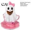 Halloween Tiered Tray Decorations Reading Ghost Figurine, Pink Teacup Statue, Resin Decorative for Shelf Sculpture Home Office Party,