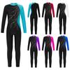 Kids Girls Long Sleeve Shiny Rhinestone Decor Dance Slim Fit Gymnastics Skating Leotard Jumpsuit