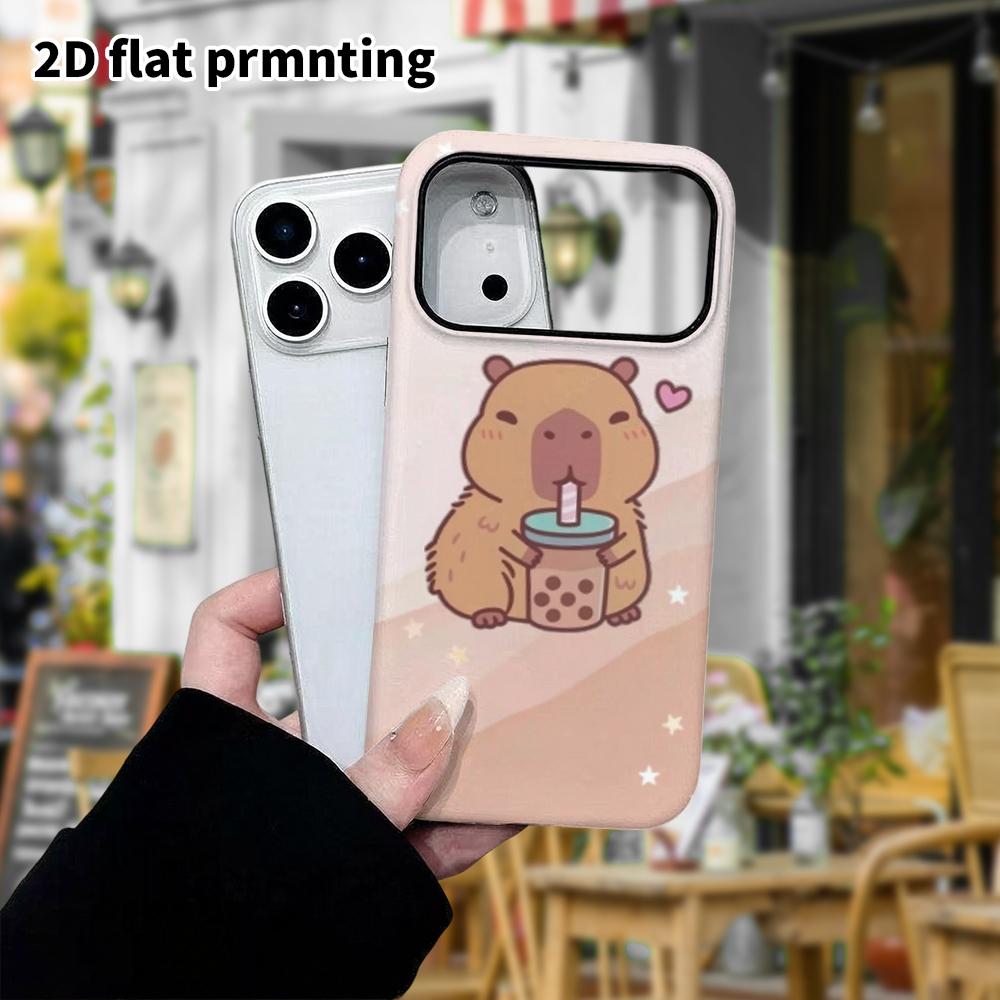 Phone Case: 2D flat design suitable for iPhone 18 17 16 15 14 13 Pro film protective case, couple style, capybara drinking milk tea, Christmas and Hal