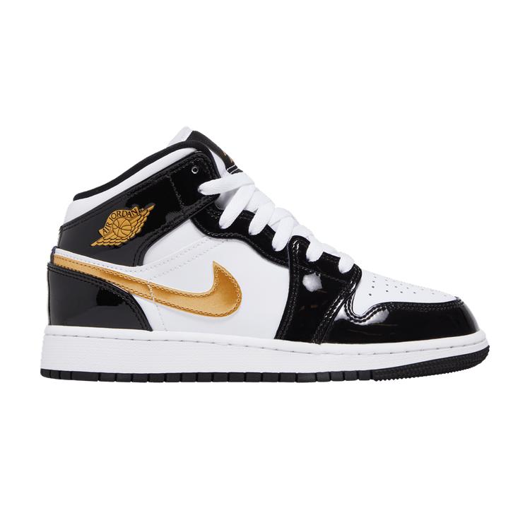 Jordan 1 средний лакированный черный белое золото (GS)