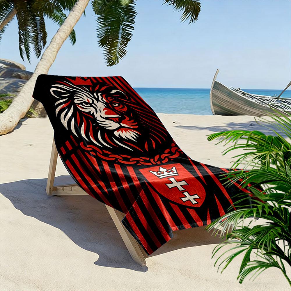 Regal Lion Emblem with Crown & Shield Patterned beach towel quick dry perfect for travel outdoor sports jogging the beach and swimming