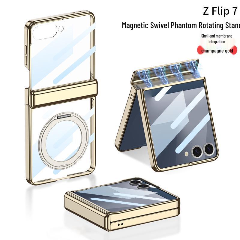 Чехол для Samsung Z Flip7: Вращающаяся на 360° подставка с беспроводной зарядкой, совместимая с Flip6, Прозрачная защитная крышка петли
