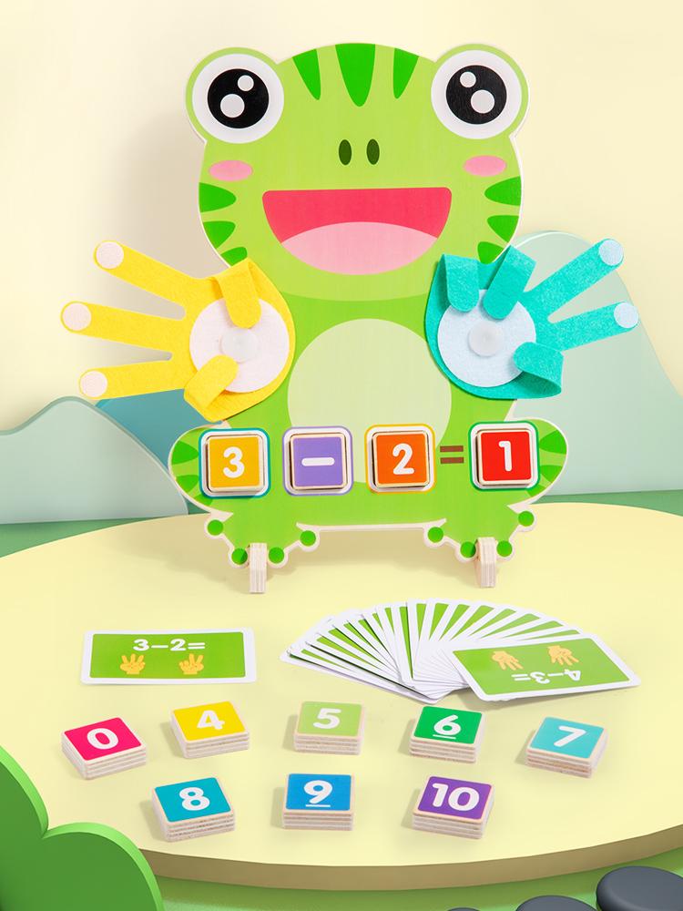 The Wooden Frog Finger Math Puzzle Toy Breaks Fingers Math Comes With 23 Double-Sided Cards Suitable For Children Aged 3-6