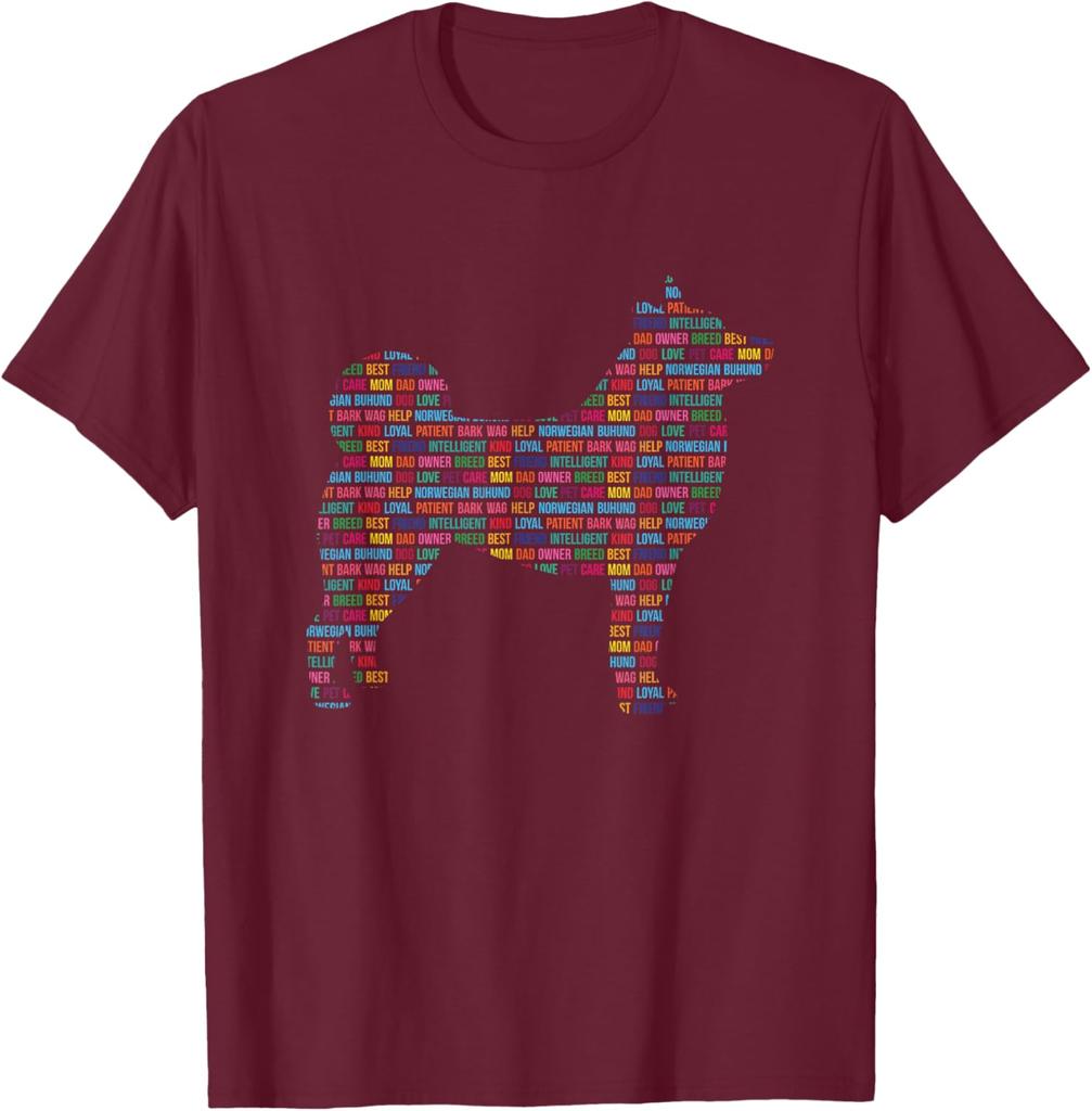 Norwegian Buhund Word Cloud Silhouette Graphic Print Men's Cotton T-Shirt Casual Trip Tee