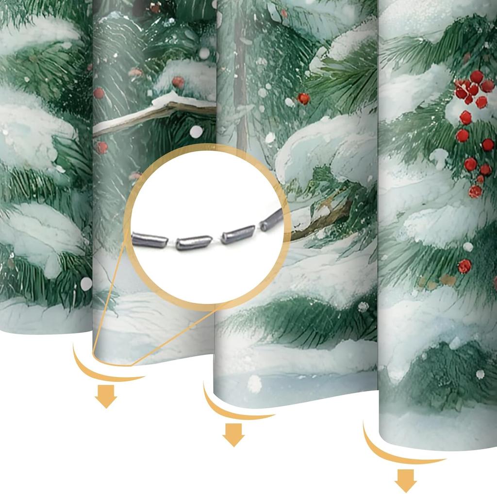 Сосна Красная Птица Занавеска для душа Зеленый Зимний Лес Кардинал Снежная Ягода Рождественская Тема, Деревенский Праздник Тканевая Занавеска для душа