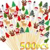 500 шт. рождественские бамбуковые палочки для еды зубочистки Санта десерт шведский стол фруктовый салат рождественские украшения новогодние принадлежности для рождественской вечеринки