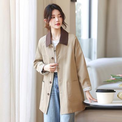 Весенне-осенний новый дизайн, контрастный тренч, женское маленькое повседневное свободное хаки, средней длины