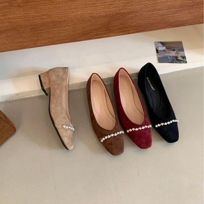 2025 осень новая легкая замша с открытым мыском толстый каблук нишевая мягкая подошва стразы нишевая для работы женские туфли-лодочки