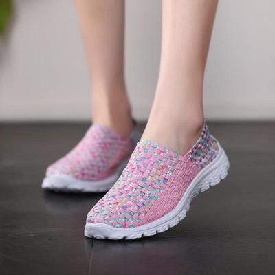 Летняя плетеная пляжная обувь для ленивых женщин, повседневные тканые мягкие слипоны на уличной плоской подошве, спортивные кроссовки