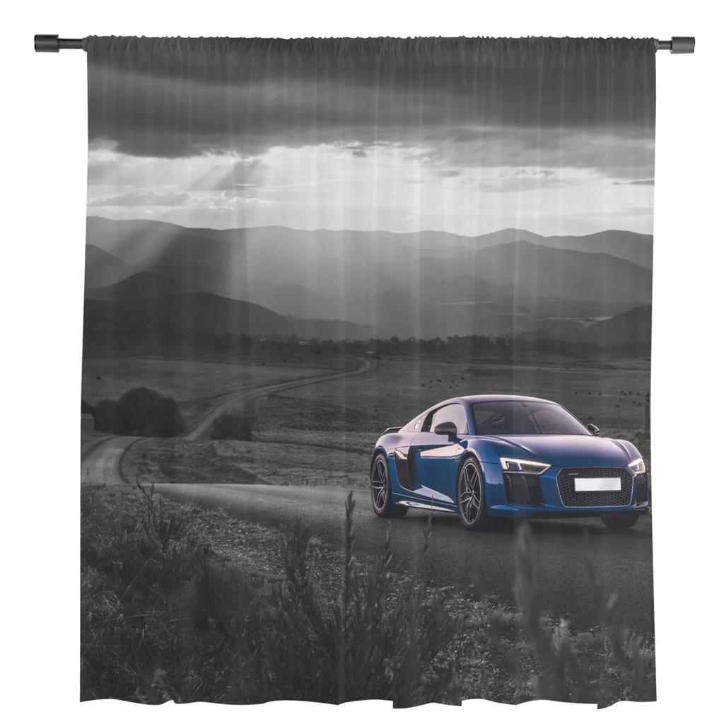 Синий гоночный автомобиль Вид Тюль Шторы для гостиной Печать Прозрачная вуаль Шторы для спальни Оконные экраны Шторы Жалюзи Домашний декор
