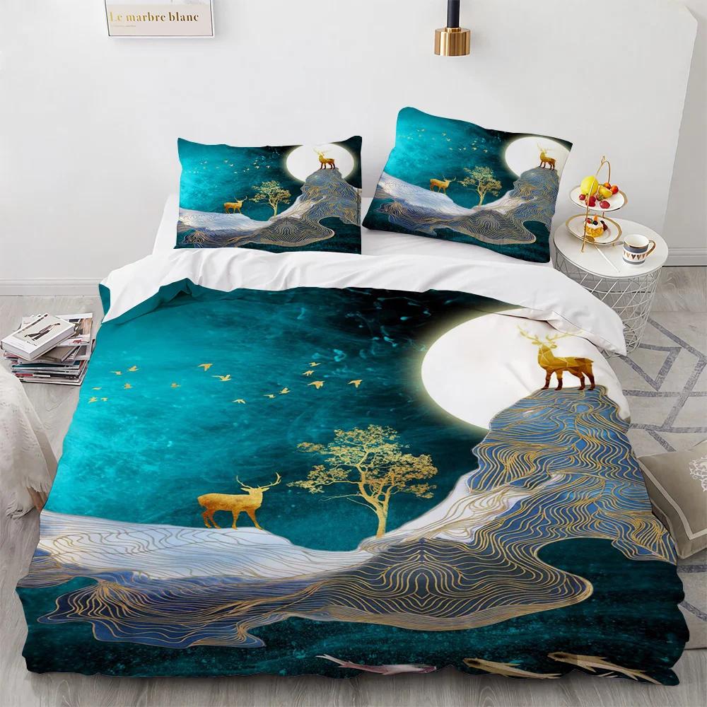 Deer Duvet Cover Set Wild Animals Flowers Pattern Polyester Bedding Set King Twin Full Size Comforter Cover For Kids Boys Girls