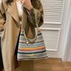 Chic Striped Woven Shoulder Bag for Girls Women Large Capacity Summer Beach Straw Tote Bag for Everyday & Vacation Use KTY