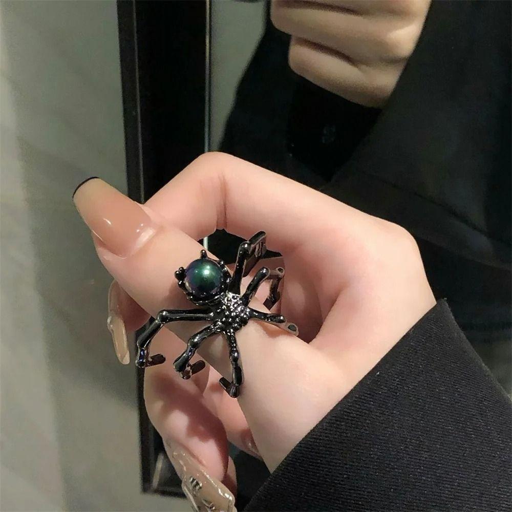 Alloy Punk Dark Spider Open Ring Black/Silver Gem Spider Ring Minimalist Spider Finger Rings Woman
