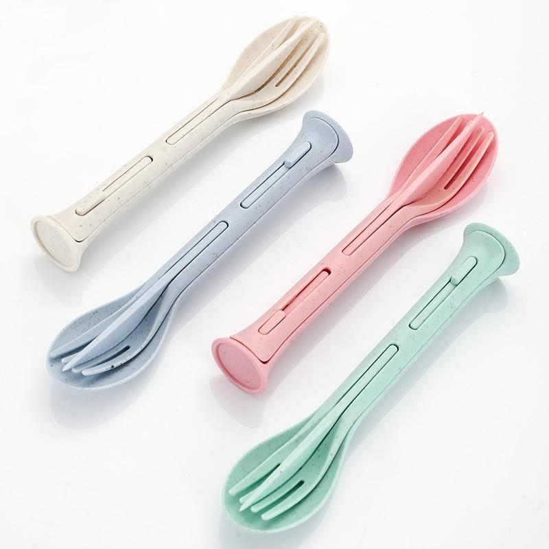 Wheat Straw Cutlery Set (Knife, Fork, Spoon) | Student-Friendly Ins Portable 3pcs Tableware|Outdoor Steak Knife Kit for Camping