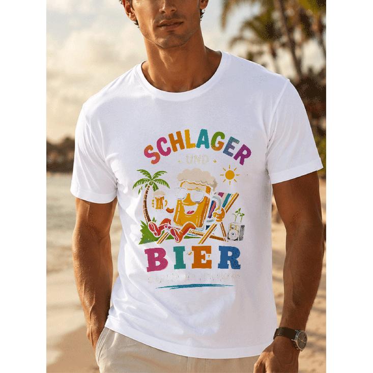 Men' Schlagerparty -Themed T-Shirt - Lightweight Round Neck Casual Tee with Schlager Malle Party(6) Print, Machine Washable Suitable for Seaside