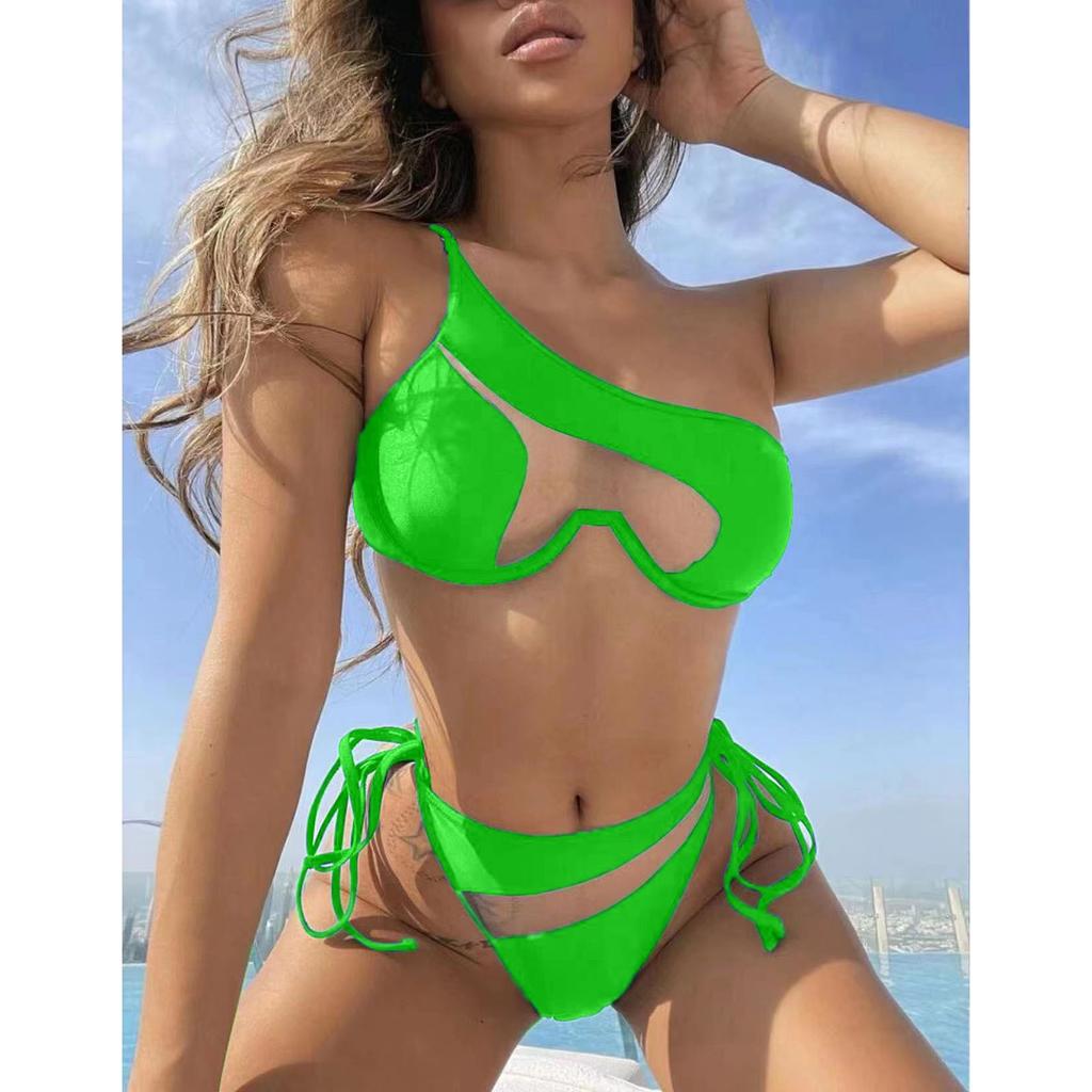 Женский модный однотонный пляжный купальник с разрезом в сетку (2 комплекта с накладками на грудь без стального бюстгальтера)