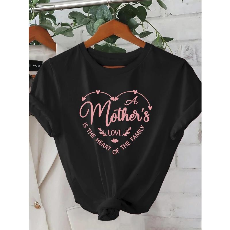 Summer New Arrival | Elegant Fashion Casual T-Shirt with Heart Pattern for Mother'S Day | Crew Neck, Regular Length