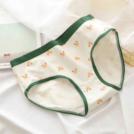 Japanese Style Teenage Girls Panties Cute Bear Pattern Green Cotton Crotch Briefs Mid-rise Cartoon Student Underpants