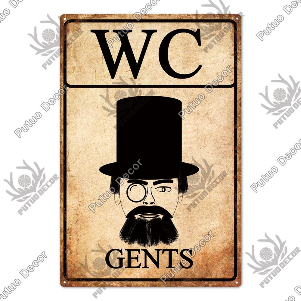 Putuo Decor Винтажная забавная металлическая жестяная табличка Туалетный знак WC Уборная Туалеты Настенное искусство Ванная комната Туалет Туалетная комната Украшение стены