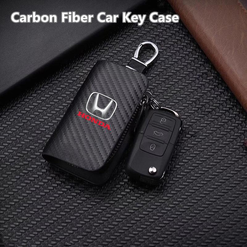 For Honda civic accord cr-v fit crosstour Leather Car Key Protection Shell Bag Carbon Filber Car Key Case Car Keychain EB1