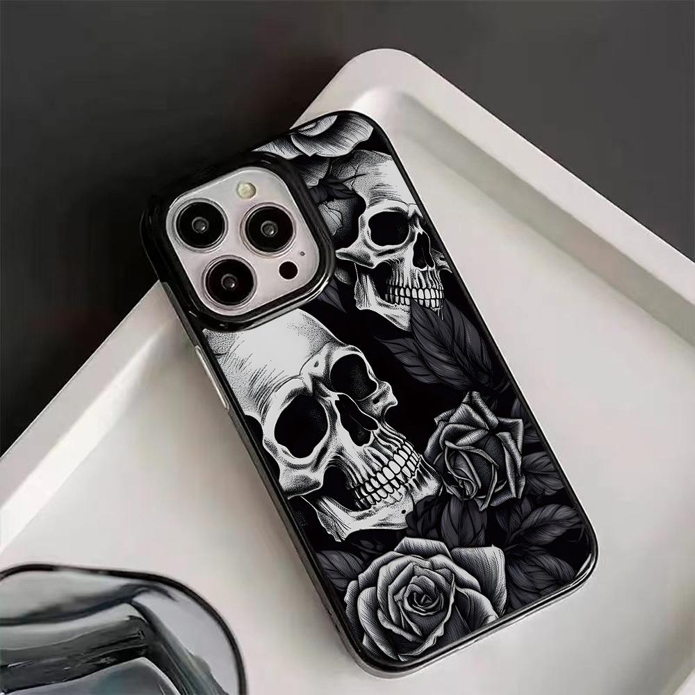 Чехол для телефона с дизайном "Череп и Роза", подходит для iPhone 17 16 15 14 13 12 11 Pro/Max/Plus, противоударная задняя крышка