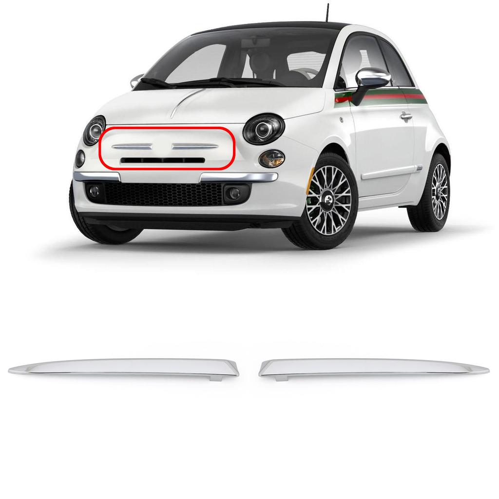 Пара Хромированных Накладок на Верхнюю Решетку Переднего Бампера для Fiat 500 2007-2015