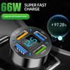 4 Ports Car Charger PD QC3.0 with Voltmeter 66W Car Phone Charger Fast Charging Power Adapter for Iphone Samsung Huawei Xiaomi