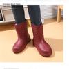Waterproof Fleece Snow Boots Women's Mid-calf Water Boots Warm Water Boots Women's Rubber Shoes Kitchen Cotton