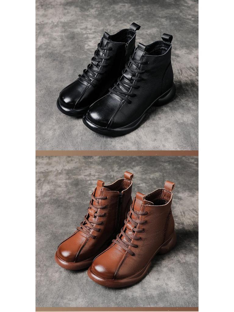 Ретро ботильоны Martin из натуральной кожи для женщин - Толстая подошва, Нескользящие, Мягкая кожа для осени и зимы