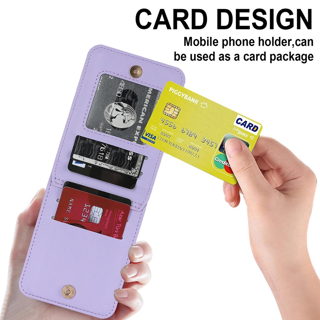 Zipper Wallet Vertical Cards Solt Crossbody Case for Samsung Galaxy Z Flip 7 SE 6 5 4 Shoulder Strap Lanyard Holder Purse Cover