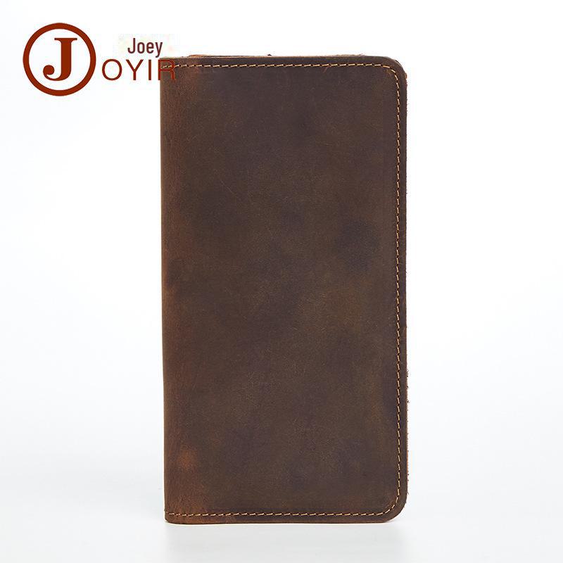 Genuine Leather Men's Long Wallet - Retro Crazy Horse Leather, Multi-Card Slots, Casual Clutch Bag