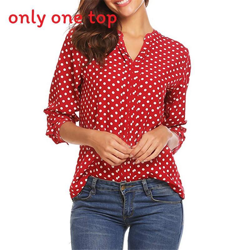 Womens Long Sleeve Dot Print Cotton Linen Shirt With U Neck For Casual Office Wear