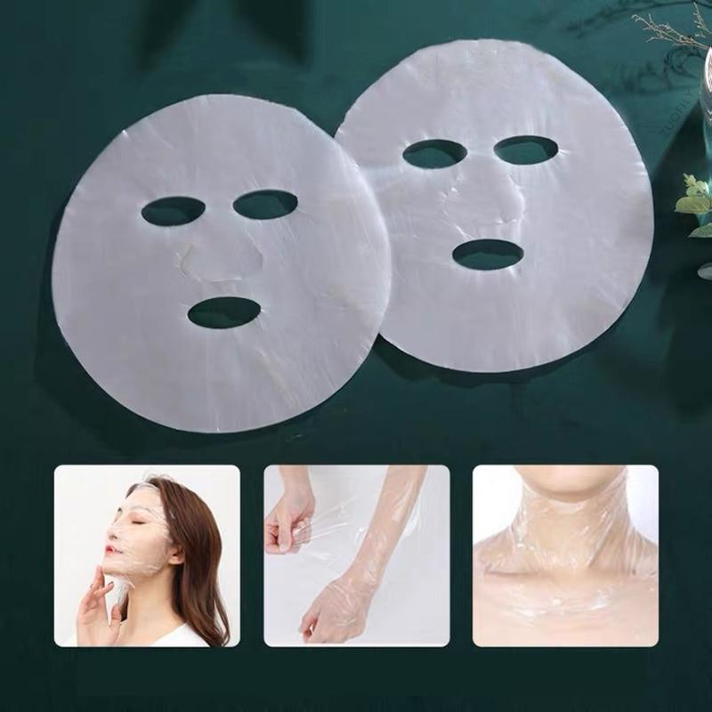 100pcs Disposable Transparent Masks Wrap Face Plastic Film Full Face Cleaner Mask Neck Stickers Paper Facial Beauty Makeup Tools