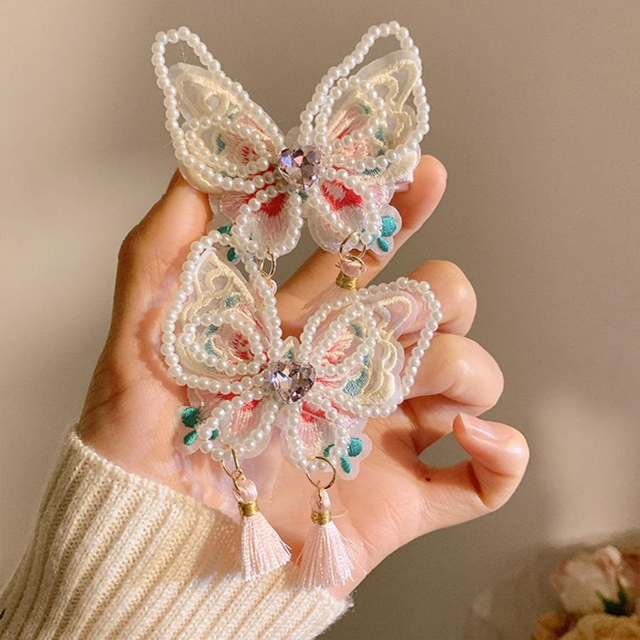 Тканевая жемчужная заколка-бабочка с бахромой женская модная легкая роскошная боковая заколка-уточка милые универсальные аксессуары для волос головной убор