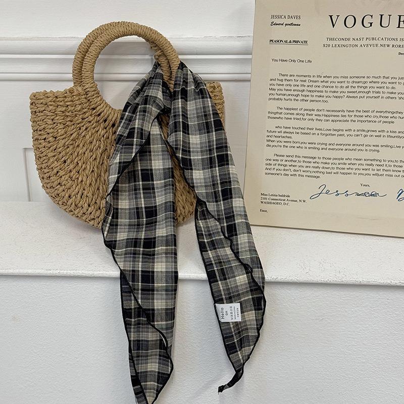 Новый ретро универсальный клетчатый треугольный шарф, косынка, шелковый шарф для женской легкой и тонкой защиты шеи и многоцелевой шарф на талию