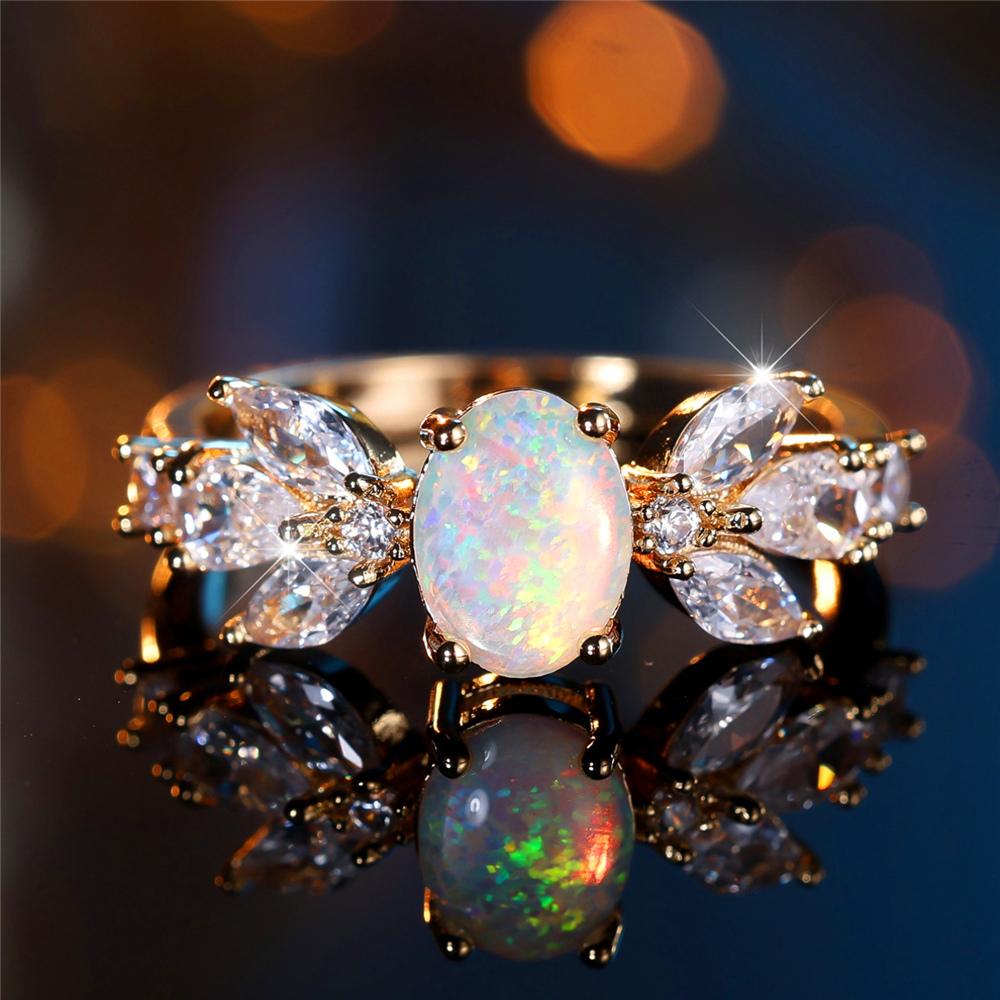 Trendy Crystal White Opal Zircon Stone Vintage Gold Color Wedding Bands Engagement Rings For Women Men Minimalist Jewelry
