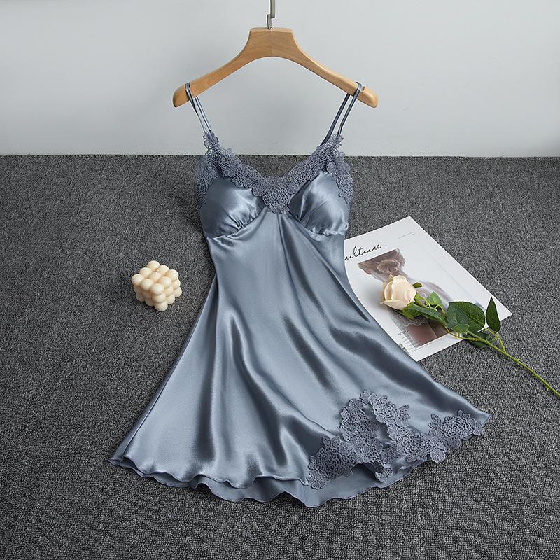 Женская пижама Ice Silk, комплект из двух предметов с нагрудной подкладкой, сексуальной ночной рубашкой и халатом - весна и осень