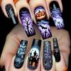 Long Purple Halloween Ghostly Pumpkin False Nail With Spiders Web Design For Party Festive Nail Art Lightweight Fake Nail