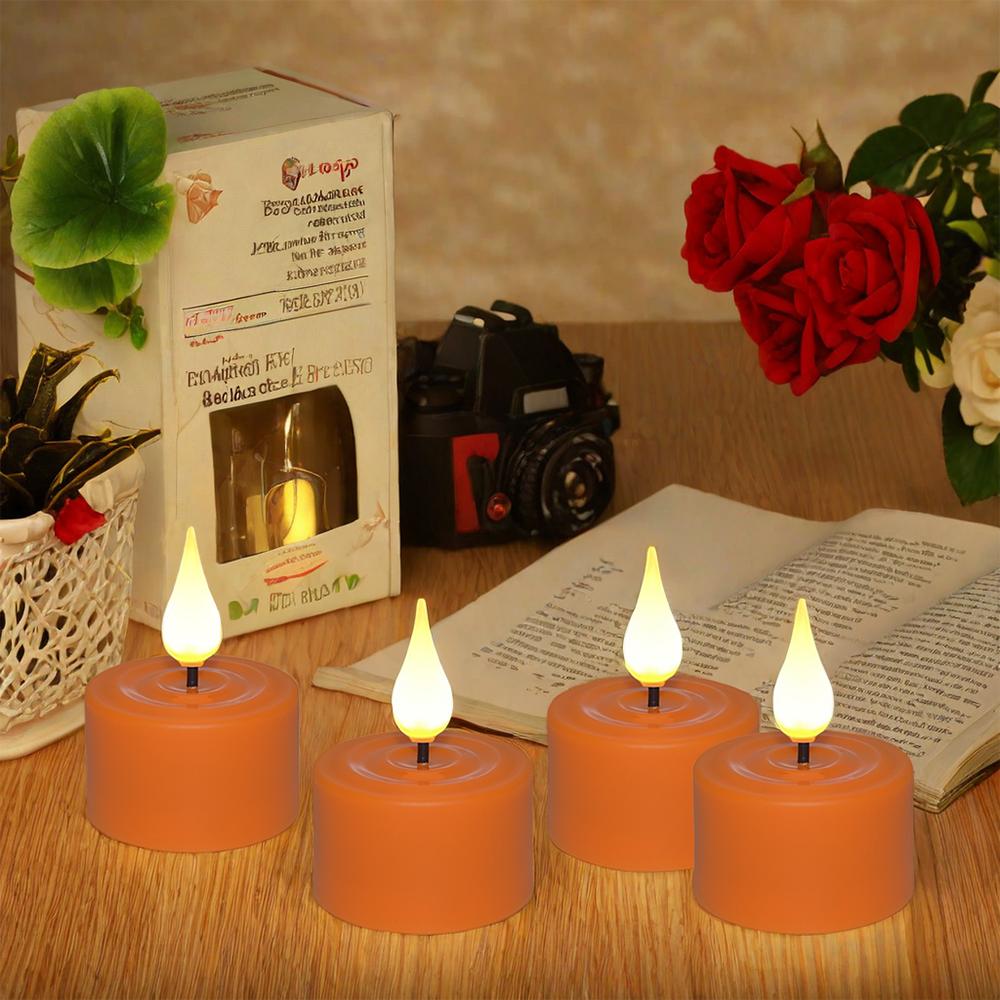 6/12PCS LED Candle Electronic Use Charging Flameless Flicker Tealight Timed Remote Orange Black Candle Wholesale Decorative